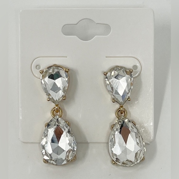 5 Pair of Pierced Earrings Gold Tone & Clear Rhinestones - Picture 7 of 8